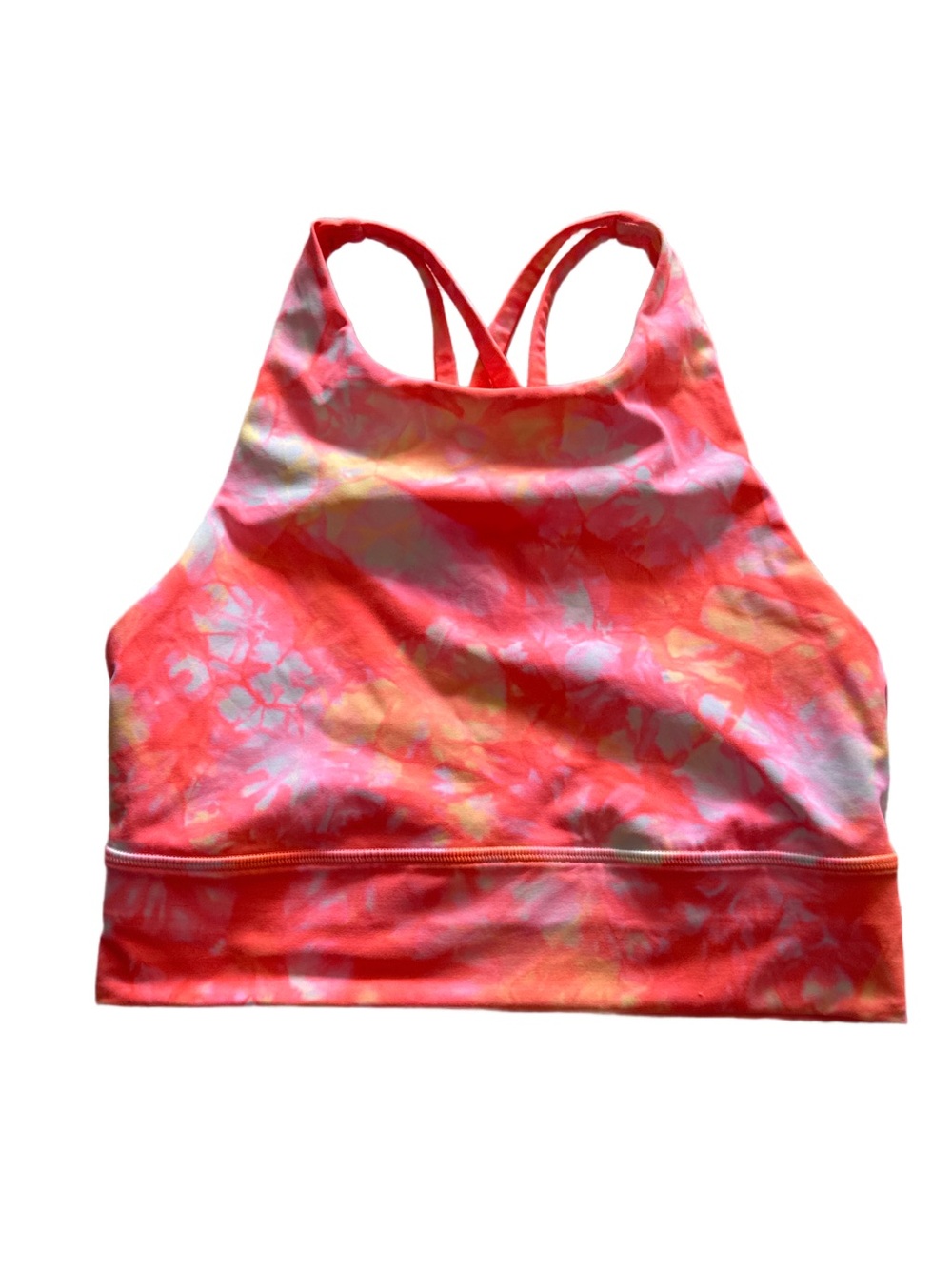 Lululemon High Neck Energy Bra Tie Dye Pink Orange White Size 6